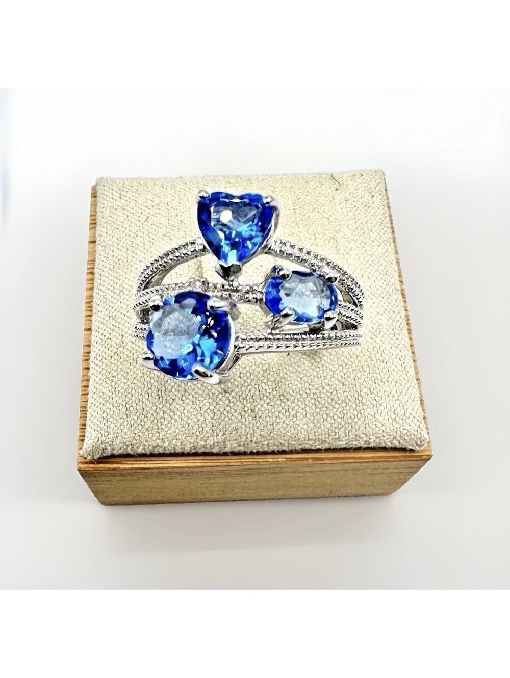 925 S Silver Ring with Three Aquamarine Stones, March Birthstone, Size 7.5
